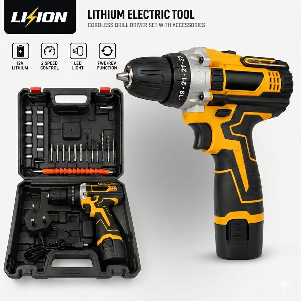 LIION 12V Cordless Drill Driver Kit — 24 Pieces