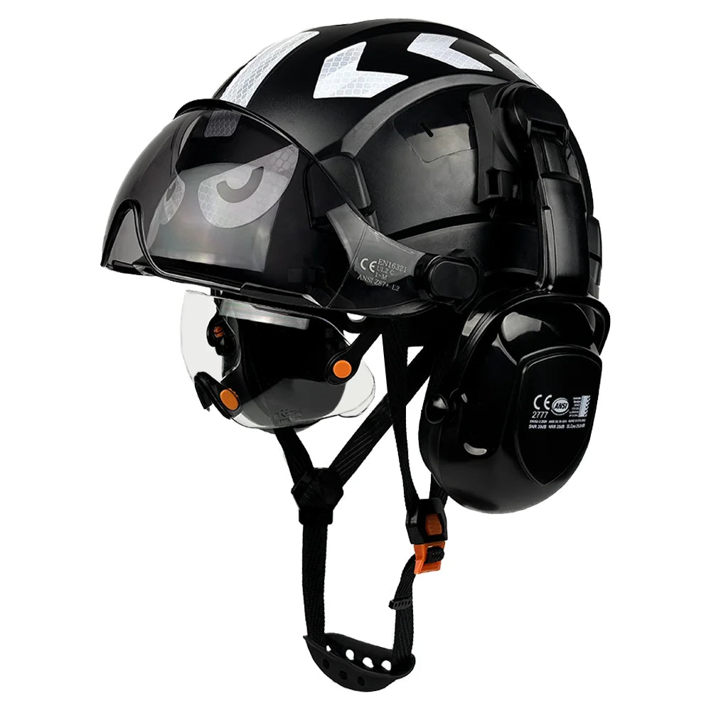 Construction Safety Helmet with Built-In Goggles & Earmuffs