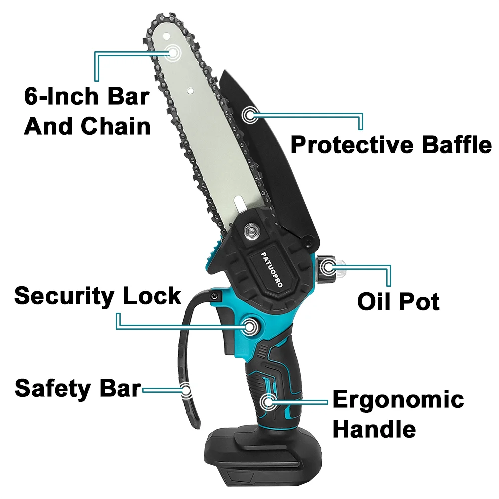 6-Inch Cordless Mini Chainsaw – Compatible with Makita 18V Batteries