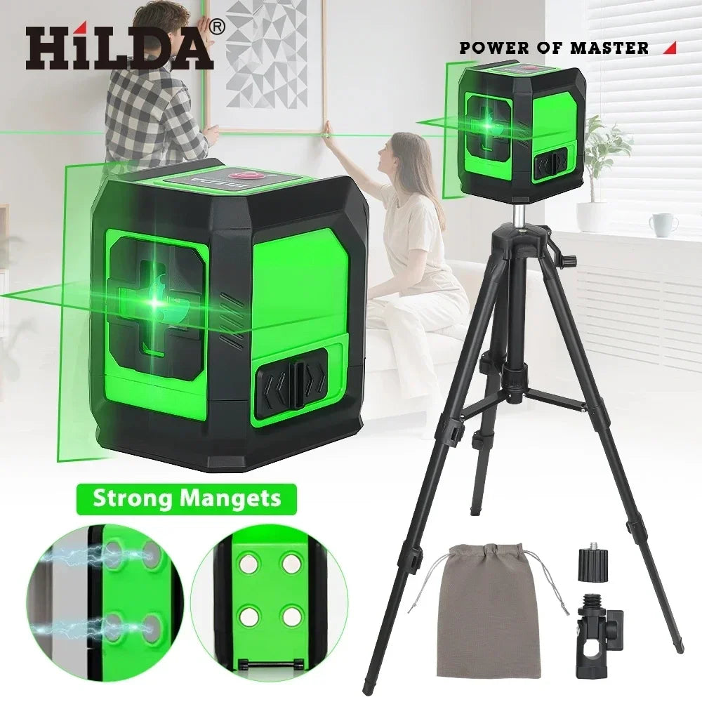 HILDA 2-Line Green Laser Level with Magnetic Bracket