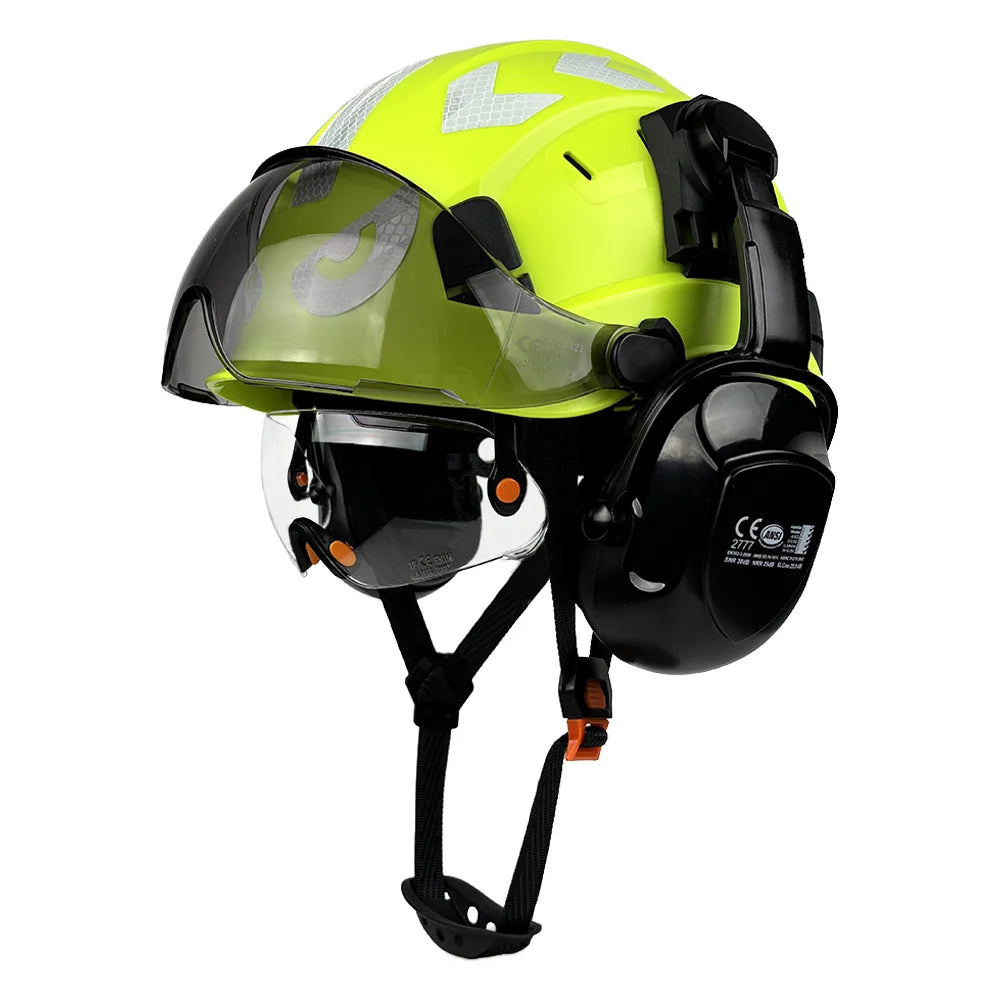 Construction Safety Helmet with Built-In Goggles & Earmuffs