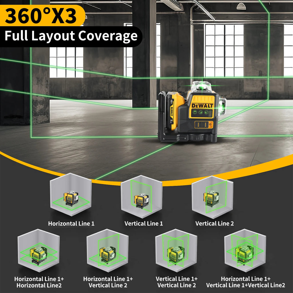 DEWALT DW089 12V Li-Ion 3×360° Green Laser Level