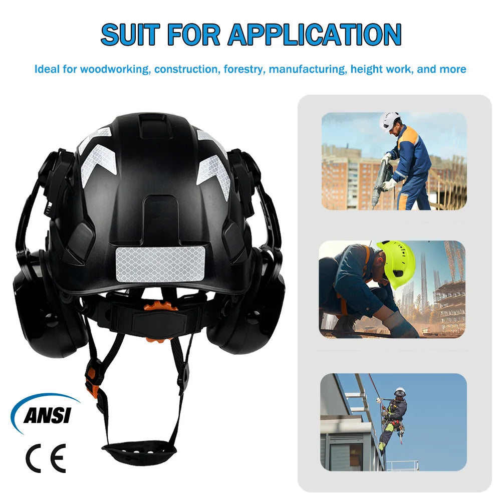 Construction Safety Helmet with Built-In Goggles & Earmuffs