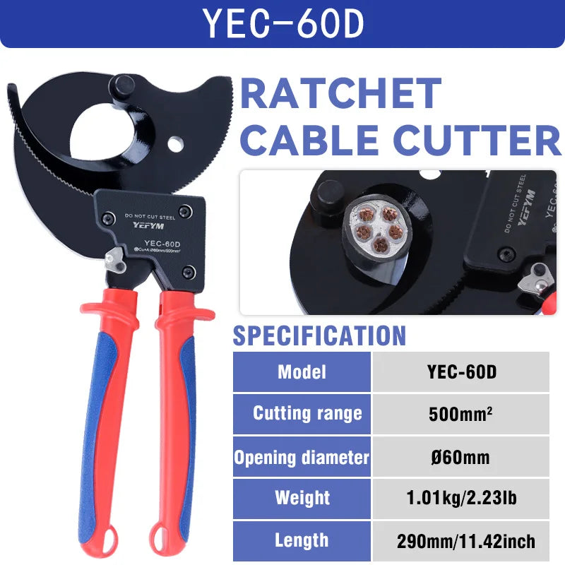 Heavy-Duty Ratcheting Cable Cutters – Up to 240mm² Copper & Aluminium