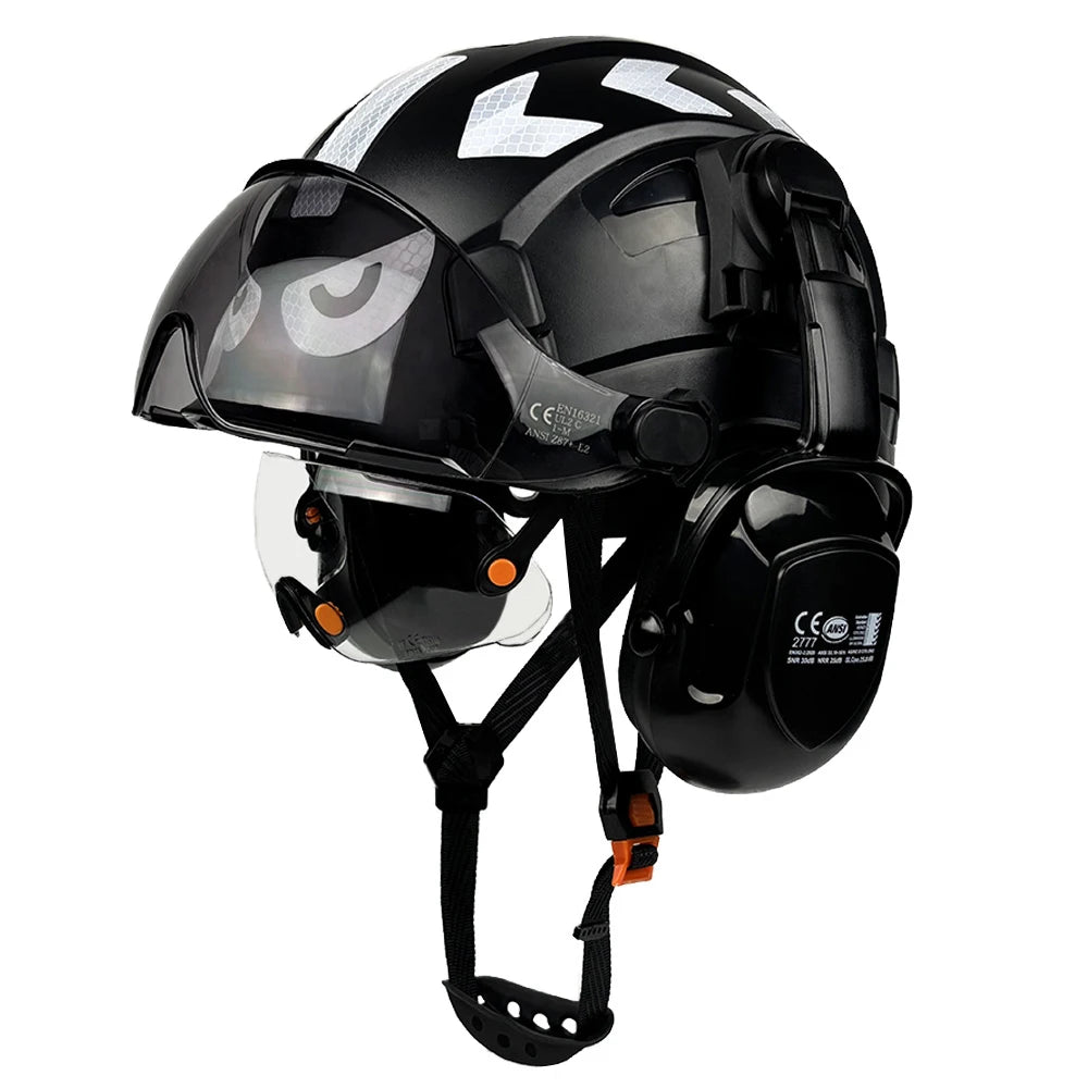 Construction Safety Helmet with Built-In Goggles & Earmuffs