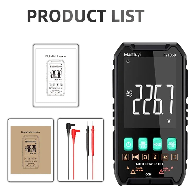 MASTFUYI Smart Mini Digital Multimeter – Professional AC/DC Electrical Tester