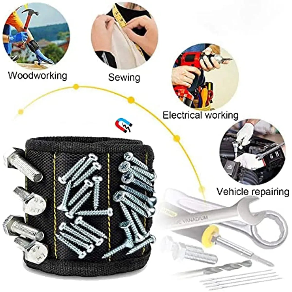 Magnetic Wristband Tool Holder – Strong Magnetic Wrist Strap for Screws & Drill Bits