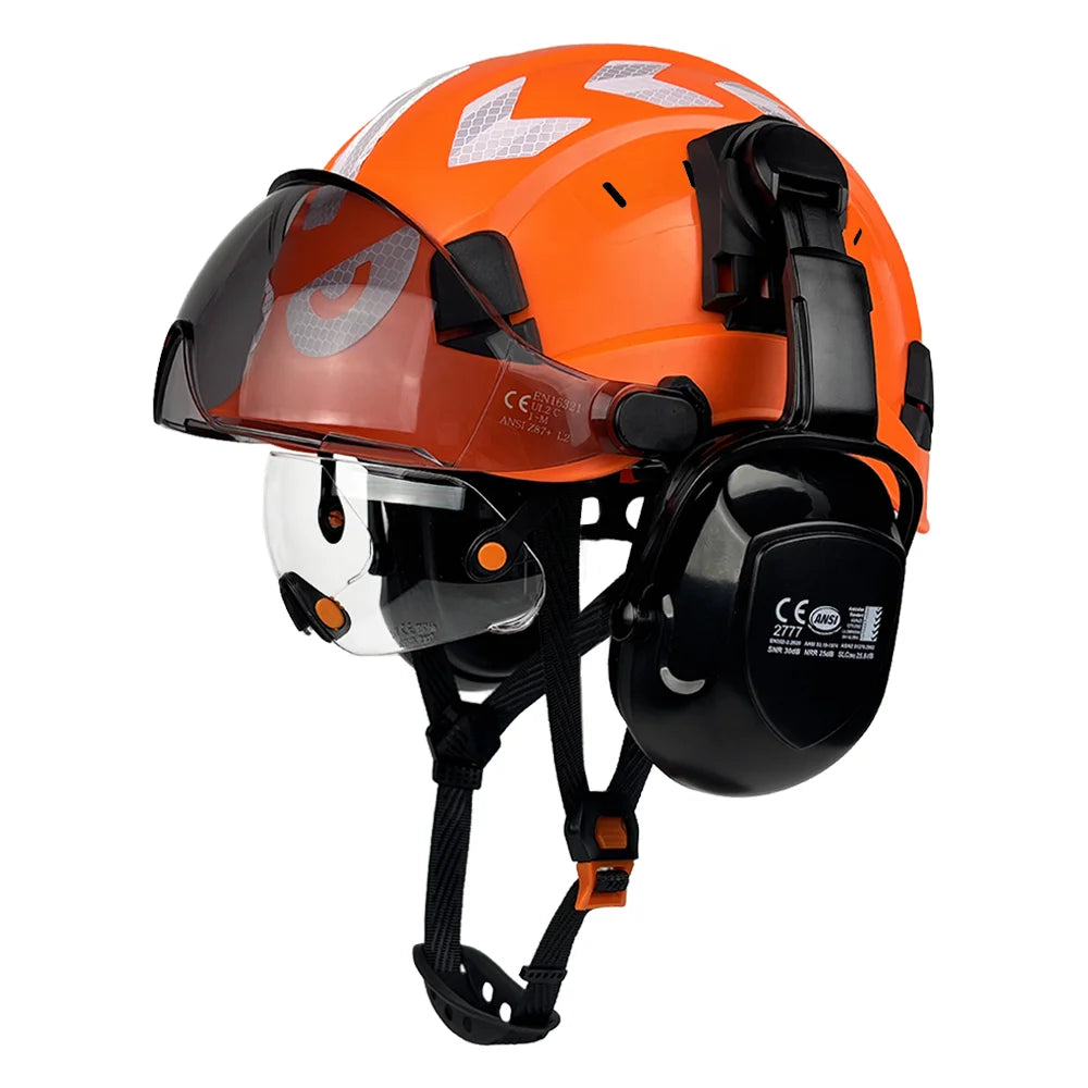 Construction Safety Helmet with Built-In Goggles & Earmuffs