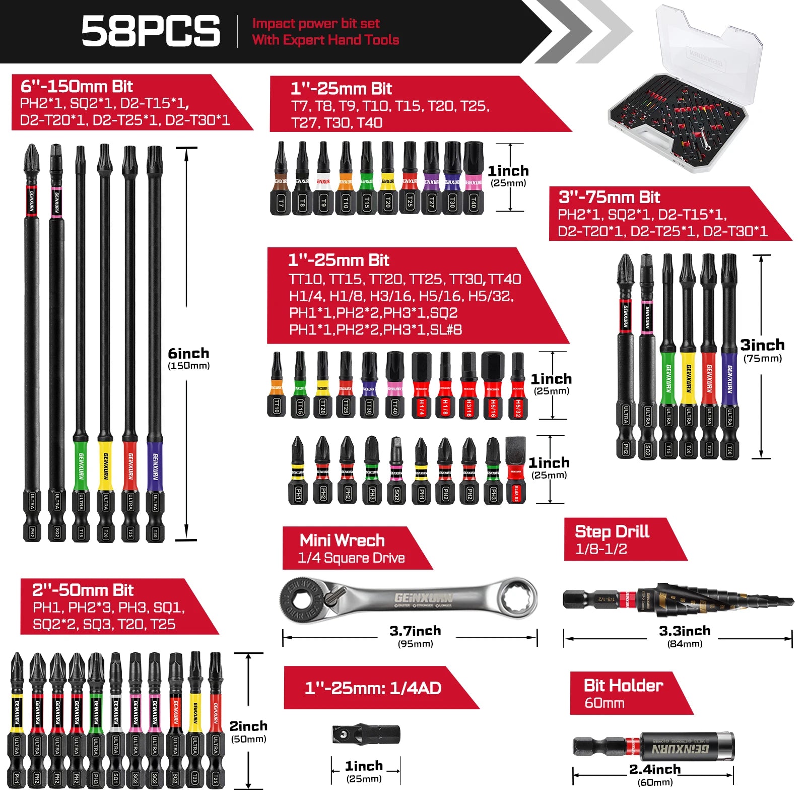 58-Piece Impact Screwdriver Bit & Socket Tool Set