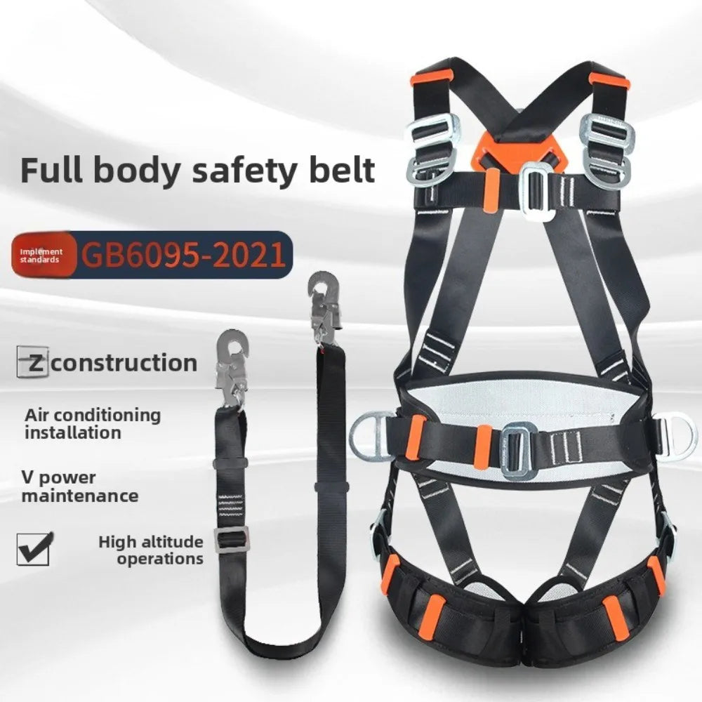 Professional 5-Point Full Body Safety Harness with Lanyard