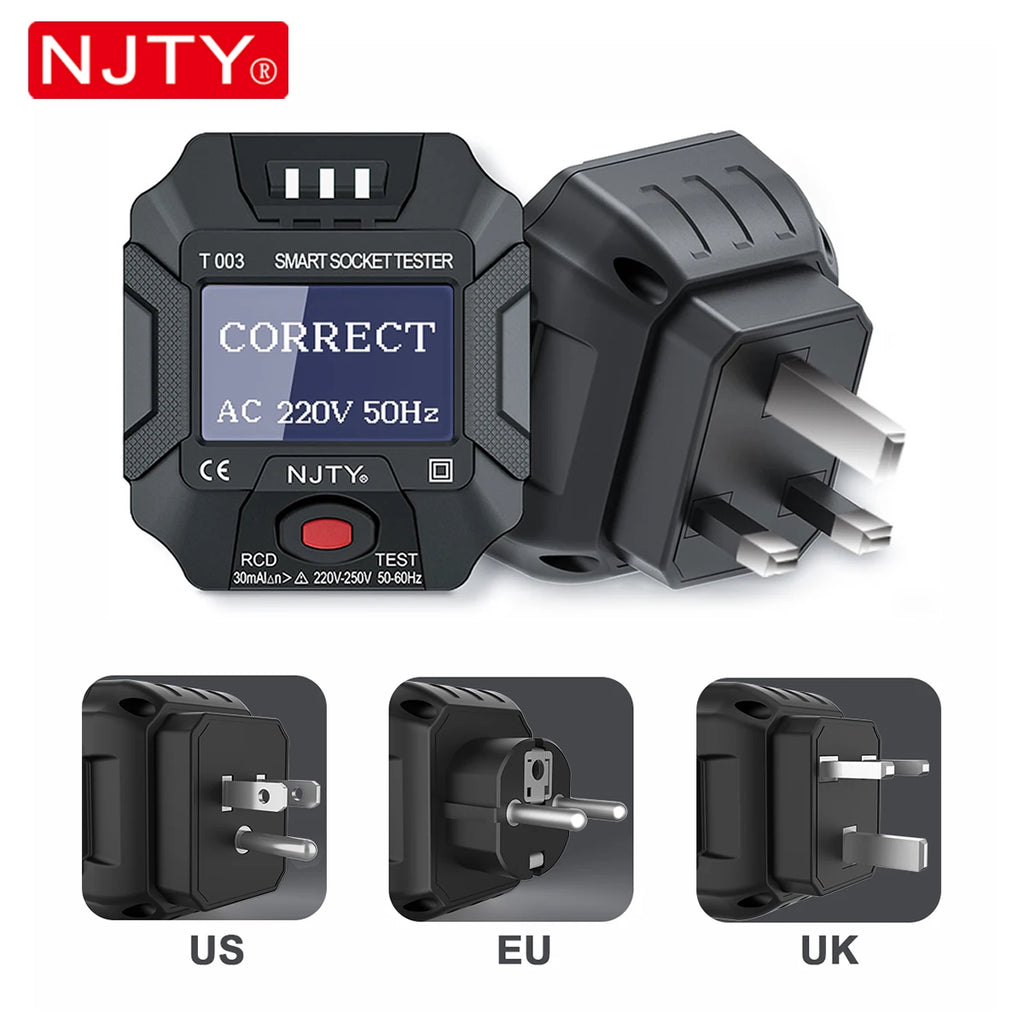 NJTY T003 Smart Socket Tester with LCD Display & RCD Safety Test