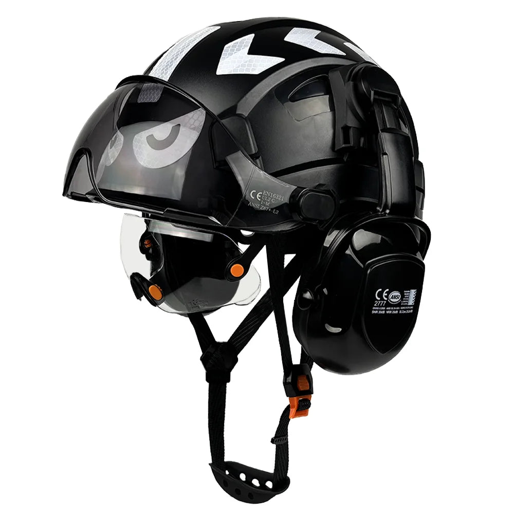Construction Safety Helmet with Built-In Goggles & Earmuffs