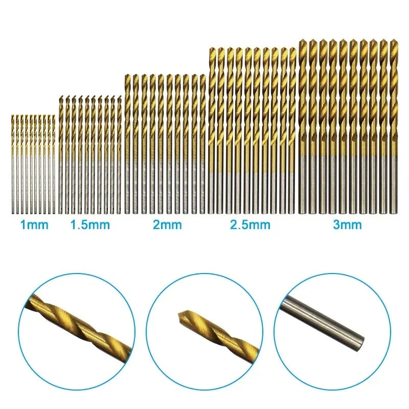 100-Piece Titanium HSS Drill Bit Set 1–3mm
