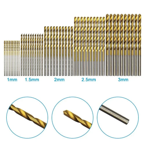 100-Piece Titanium HSS Drill Bit Set 1–3mm