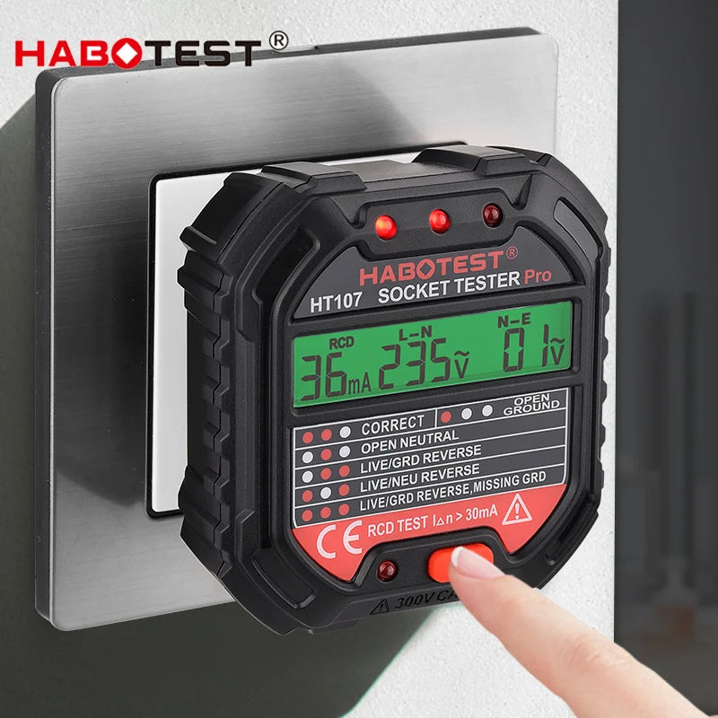 HT107 Digital Socket Tester with RCD Test Function