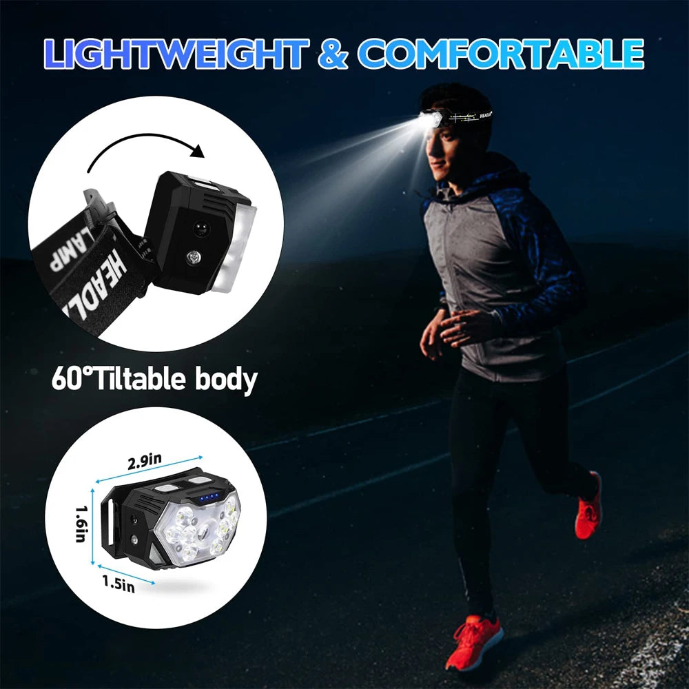 9 LED USB Rechargeable Headlamp – Motion Sensor Work Head Torch