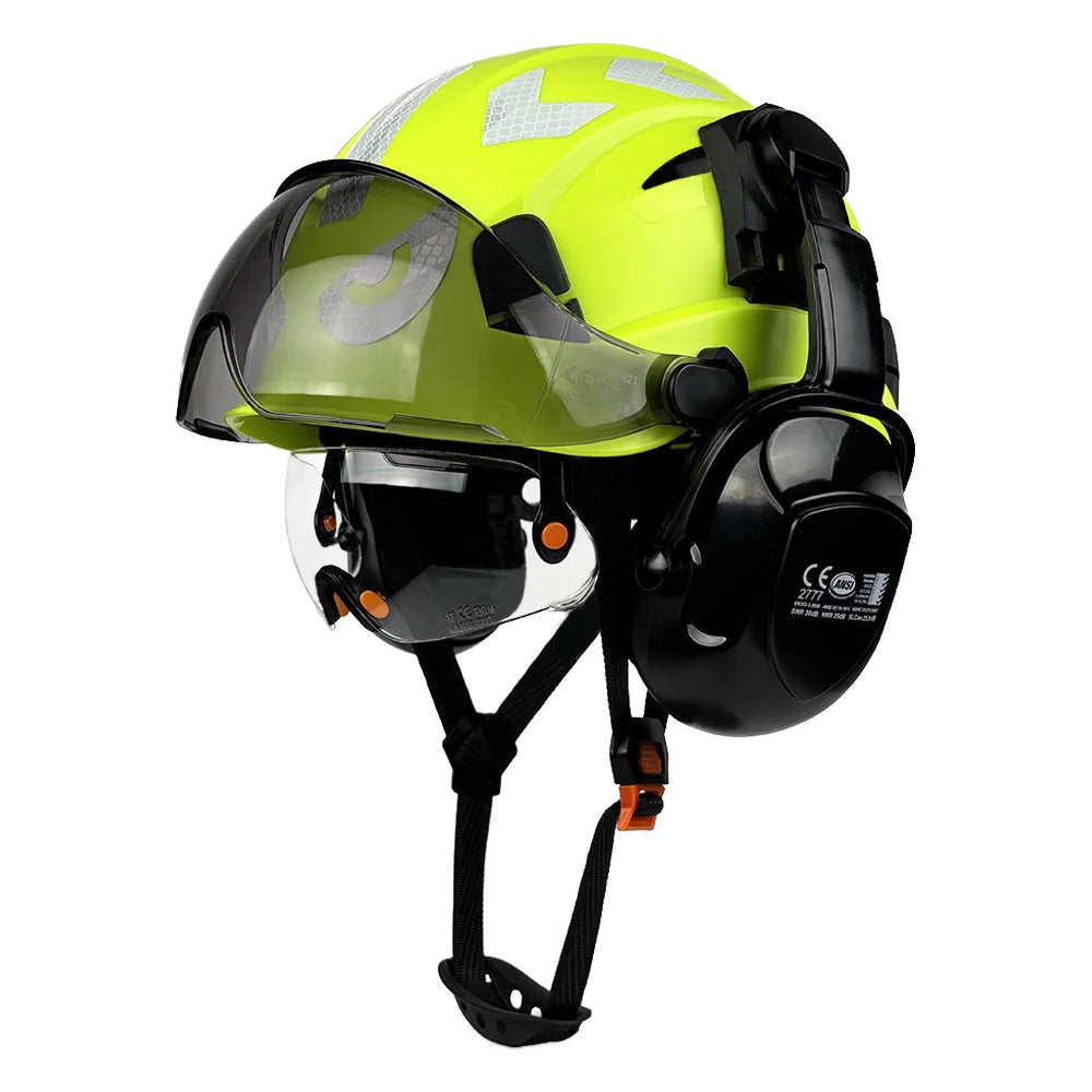 Construction Safety Helmet with Built-In Goggles & Earmuffs