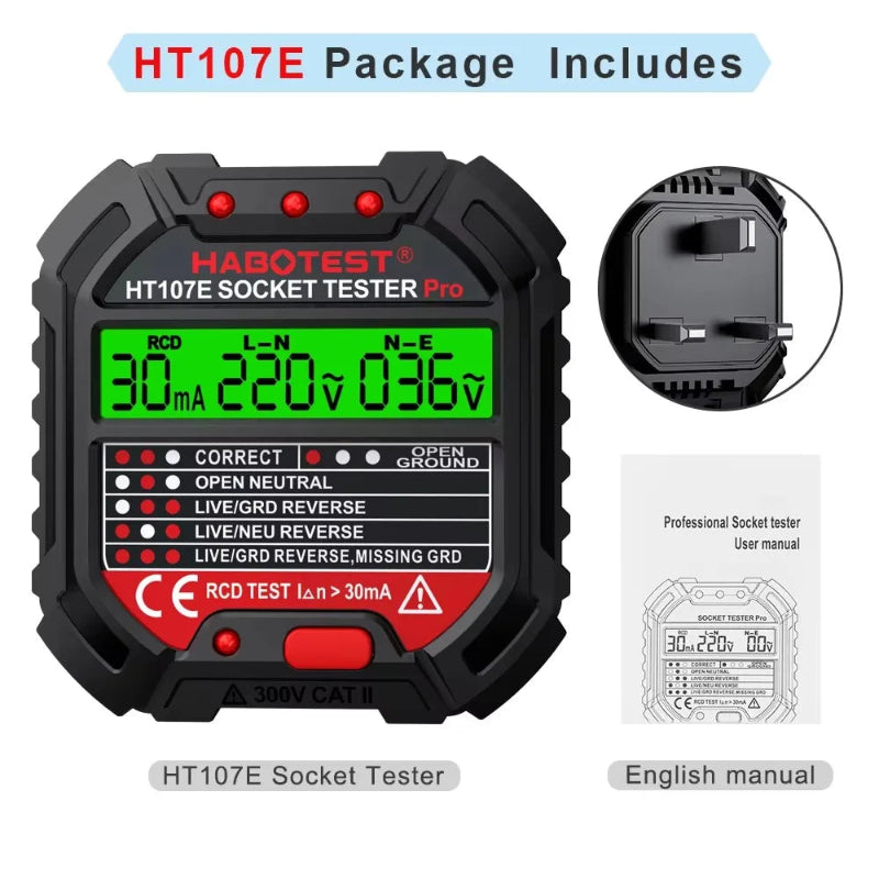 HT106E / HT107E Digital UK Socket Tester with RCD Test