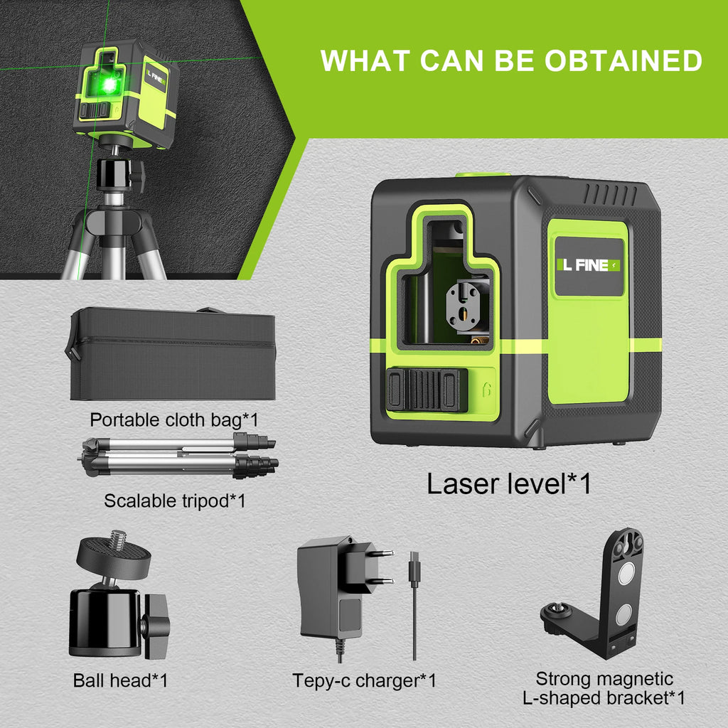 Lfine 360° Self-Levelling Green Laser Level – 2-Line Cross Laser