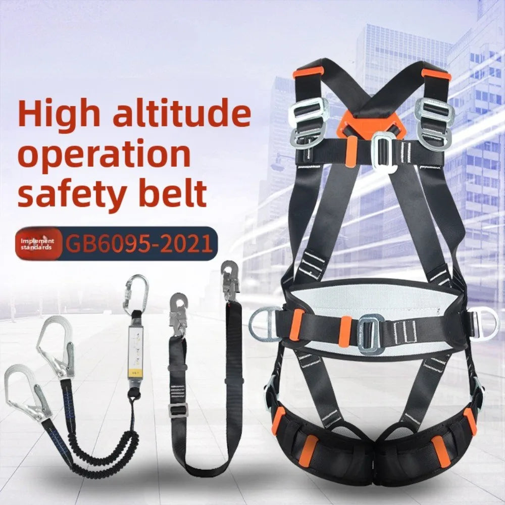 Professional 5-Point Full Body Safety Harness with Lanyard