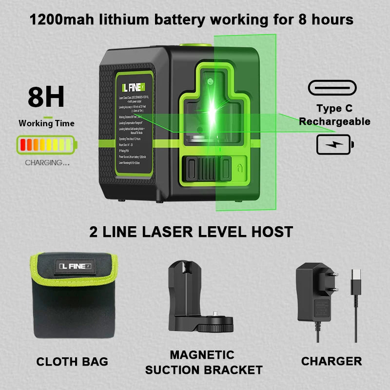 Lfine 360° Self-Levelling Green Laser Level – 2-Line Cross Laser