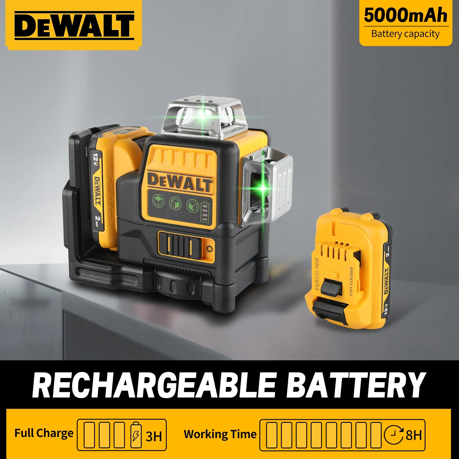 DEWALT DW089 12V Li-Ion 3×360° Green Laser Level