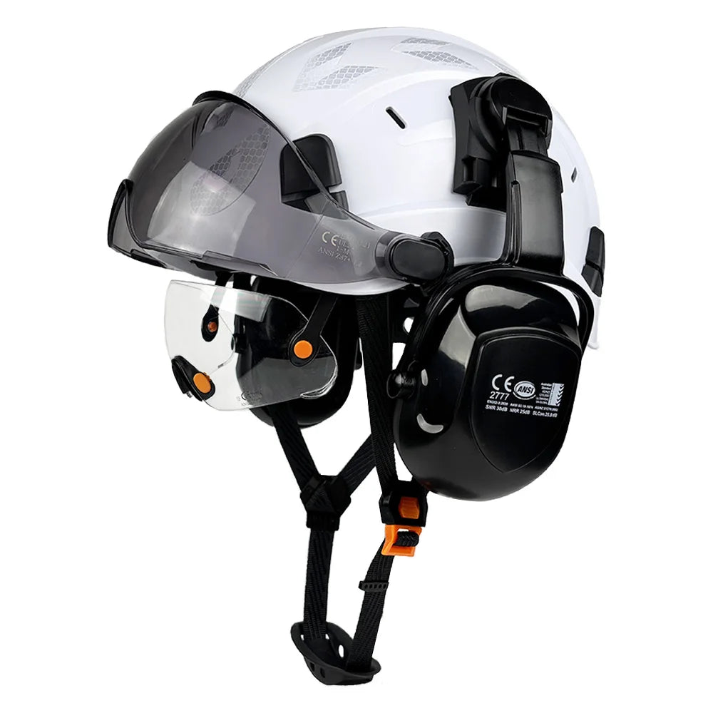 Construction Safety Helmet with Built-In Goggles & Earmuffs