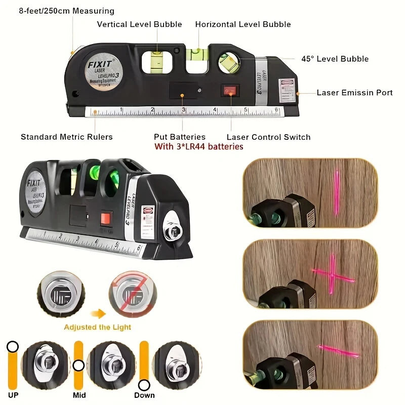 HOMEFISH Multipurpose Laser Level Tool with 8ft Measuring Tape