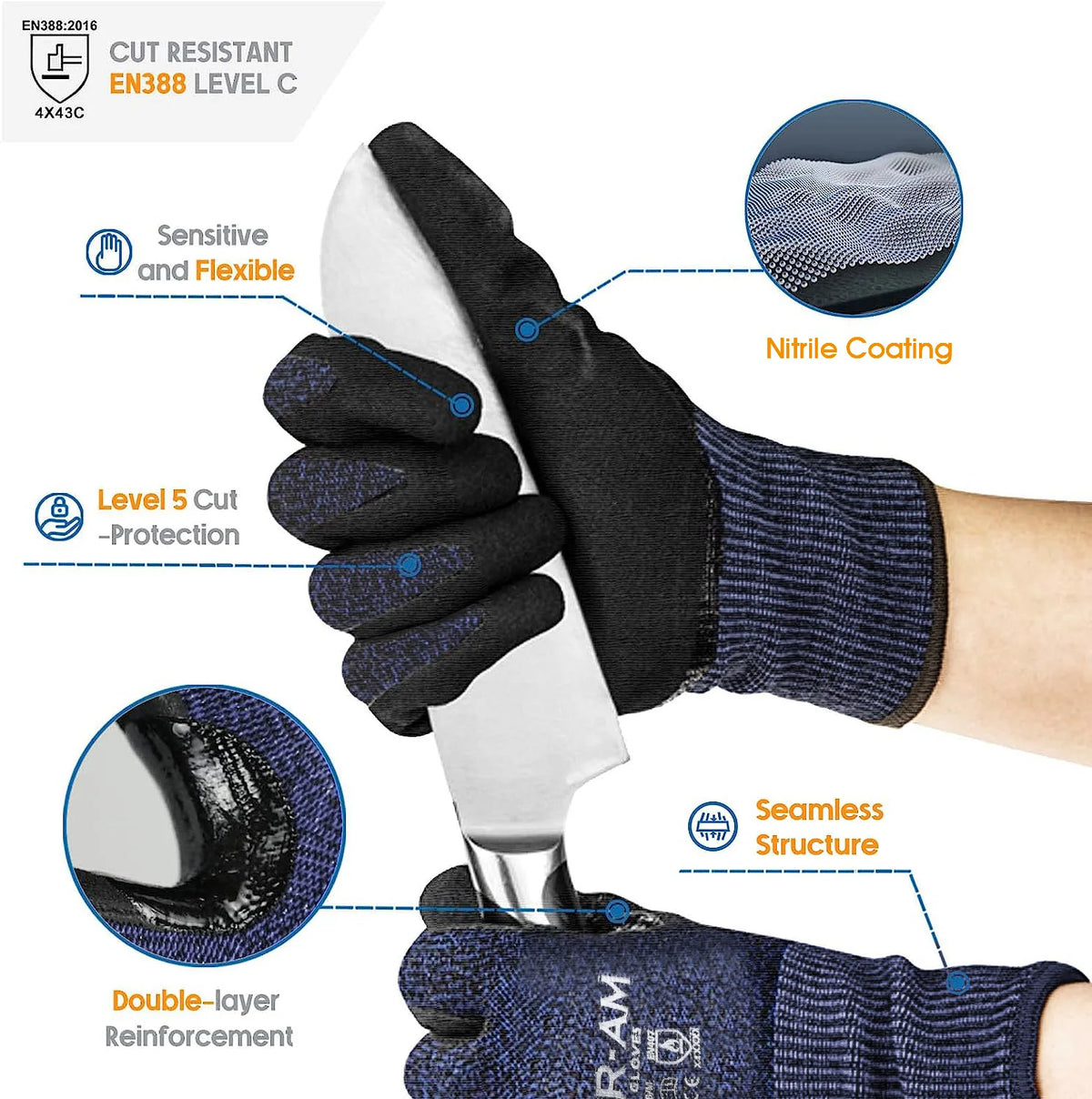 Level 5 Cut Resistant Work Gloves