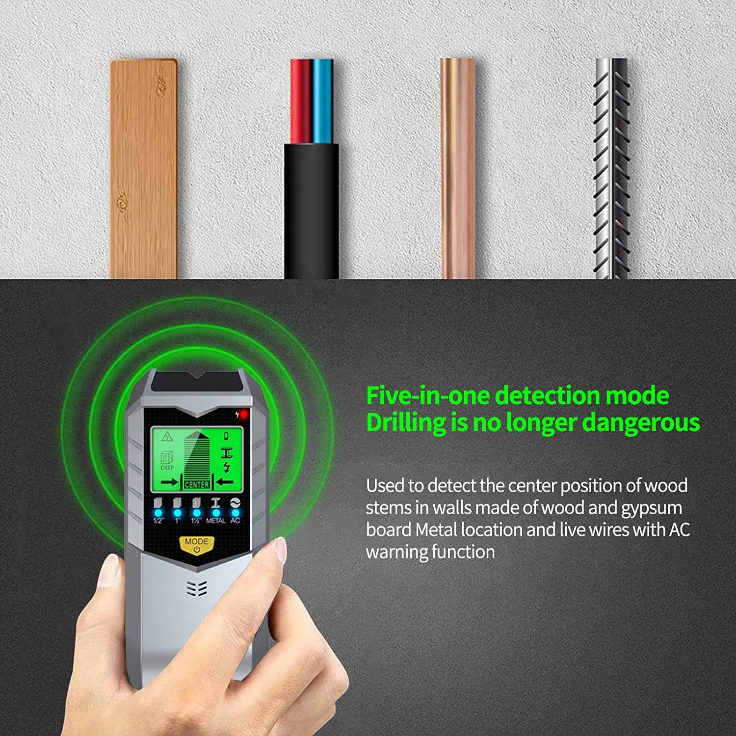 5-in-1 Wall Scanner & Stud Finder With Live Wire Detection