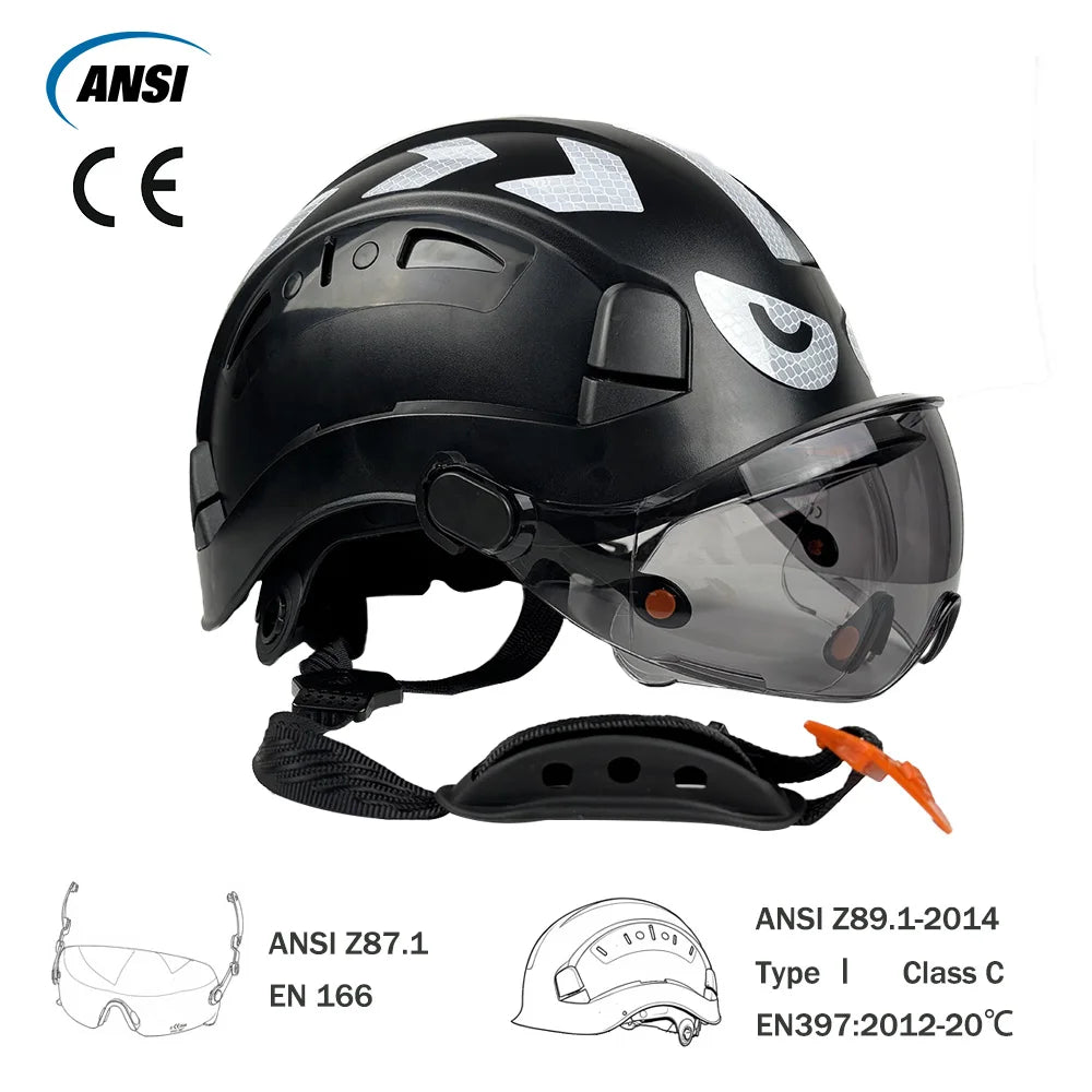 Construction Safety Helmet with Built-In Goggles & Earmuffs