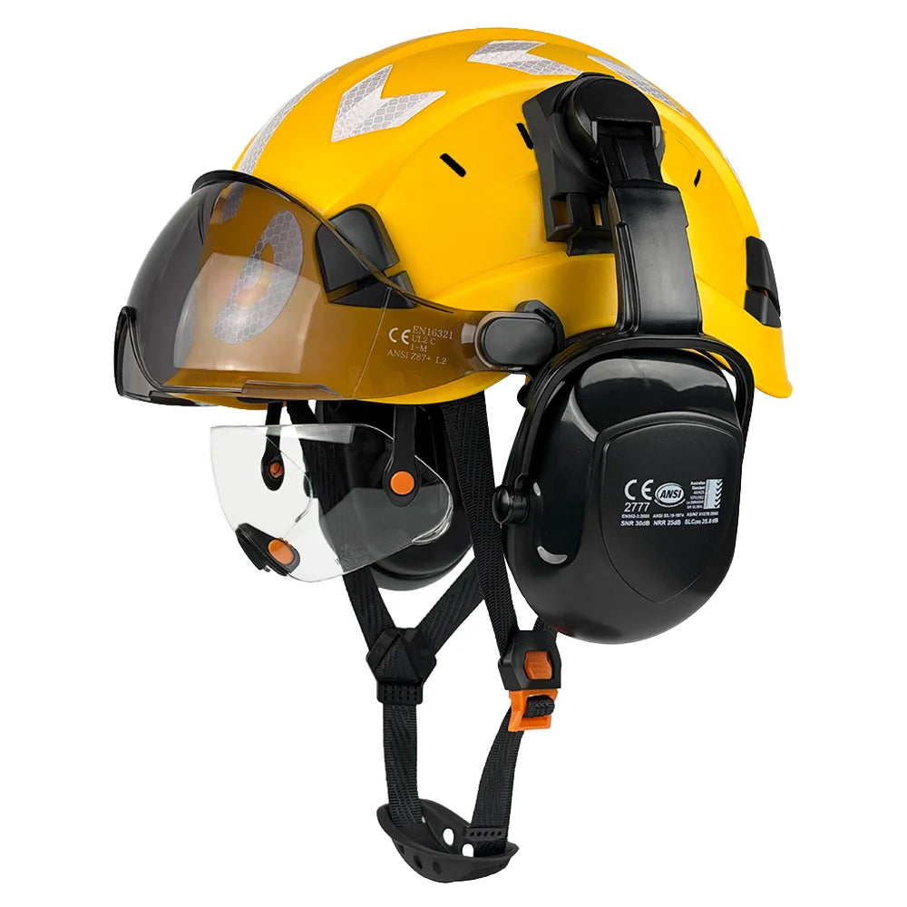 Construction Safety Helmet with Built-In Goggles & Earmuffs