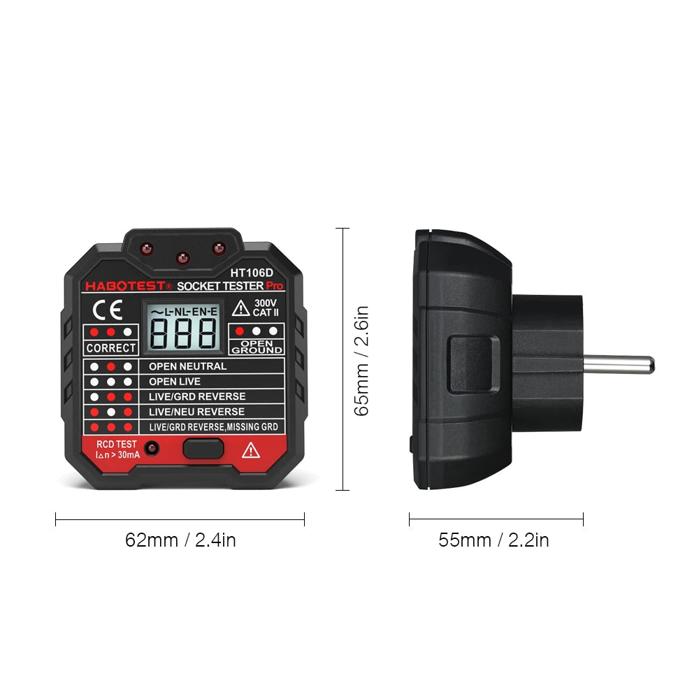 HT107 Digital Socket Tester with RCD Test Function