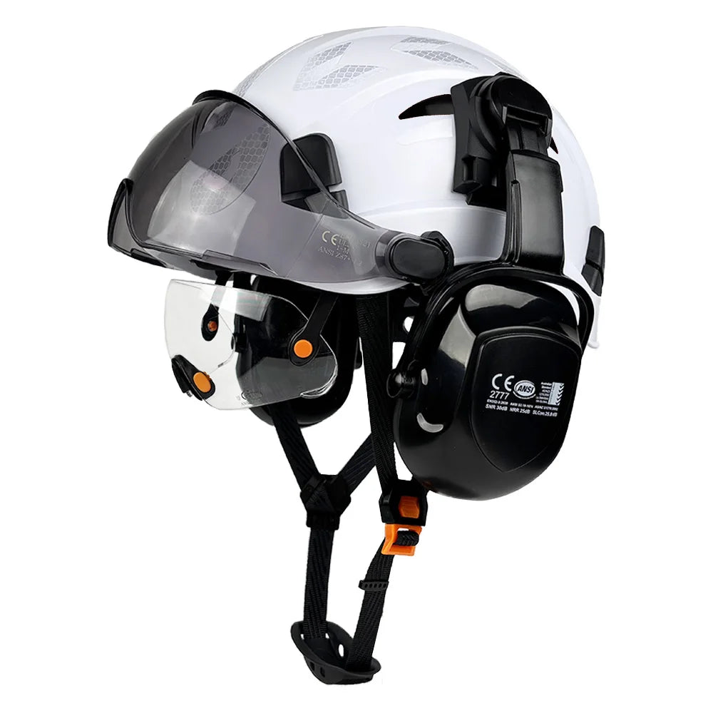 Construction Safety Helmet with Built-In Goggles & Earmuffs