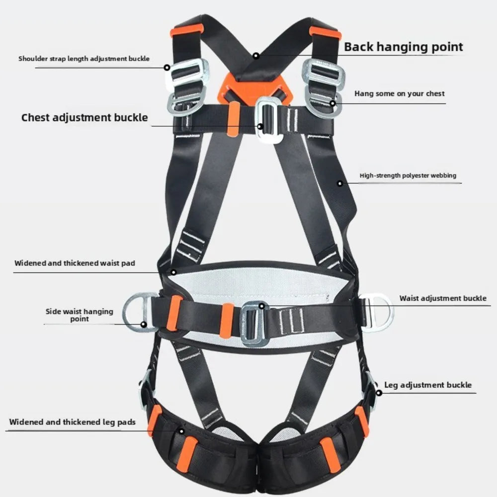 Professional 5-Point Full Body Safety Harness with Lanyard