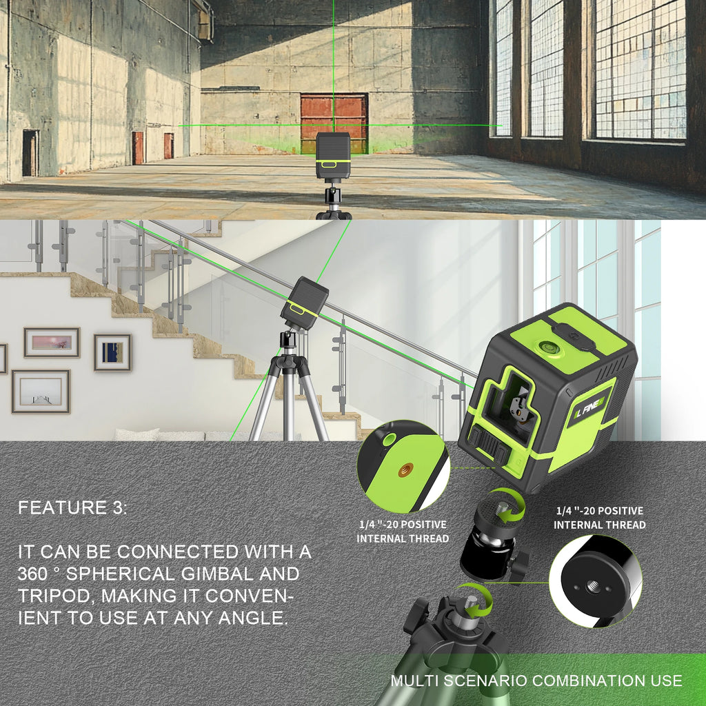 Lfine 360° Self-Levelling Green Laser Level – 2-Line Cross Laser