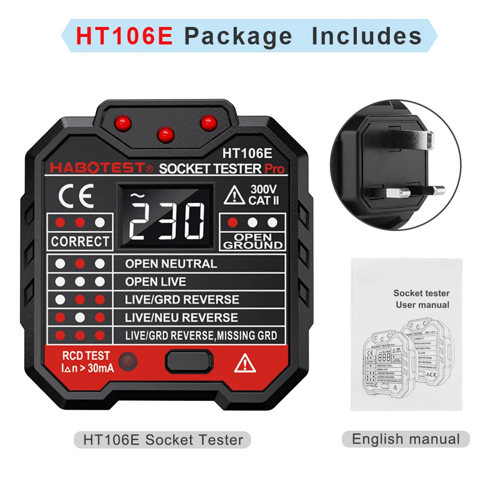 HT107 Digital Socket Tester with RCD Test Function