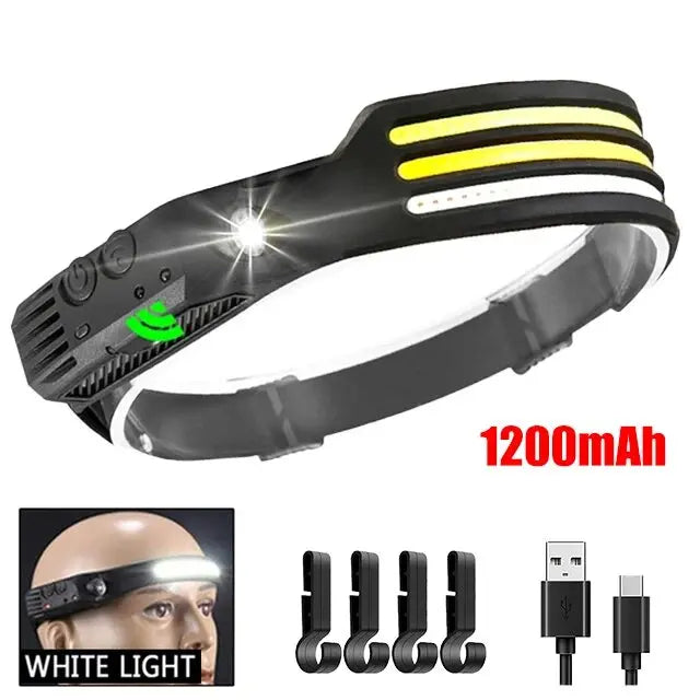 COB LED Rechargeable Headlamp – Motion Sensor USB Head Torch