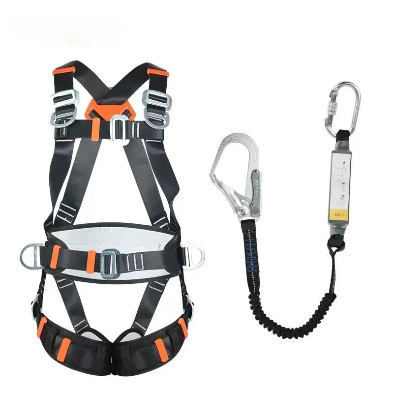 Professional 5-Point Full Body Safety Harness with Lanyard