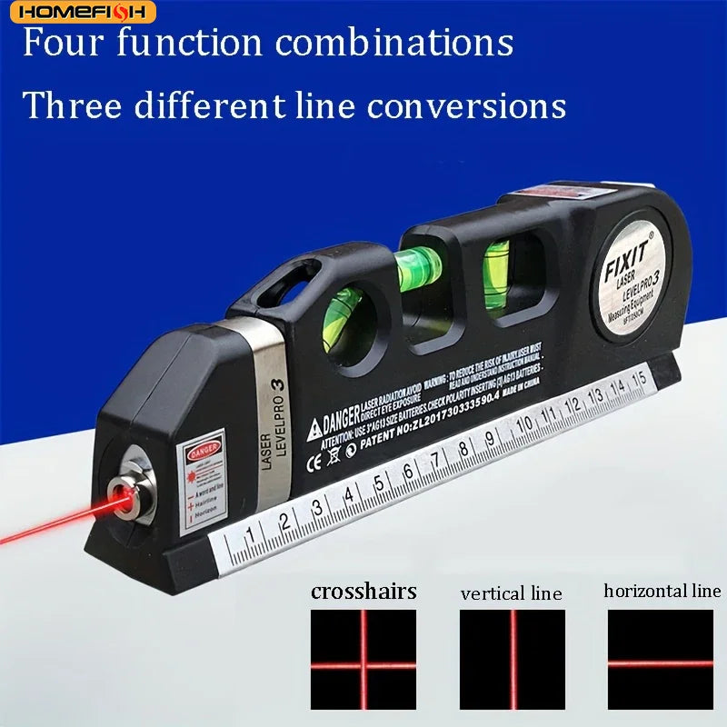 HOMEFISH Multipurpose Laser Level Tool with 8ft Measuring Tape