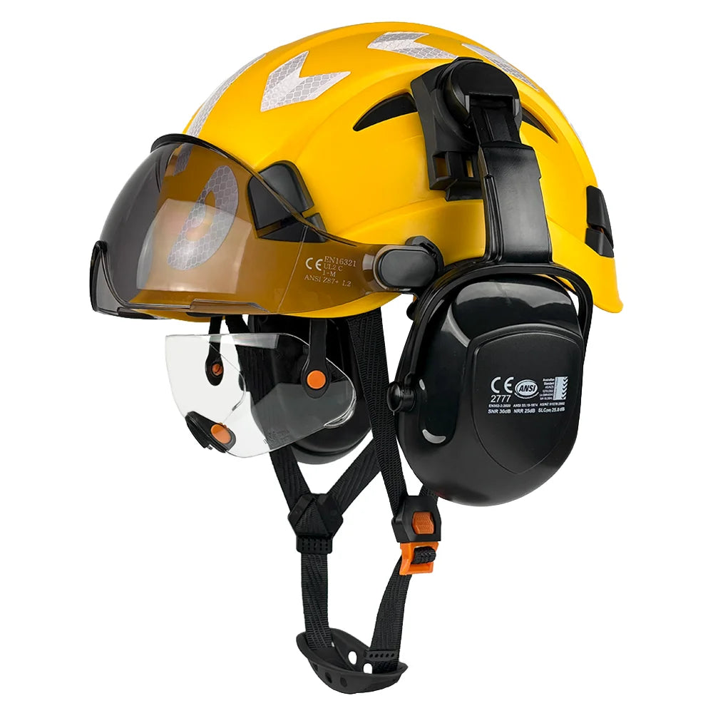 Construction Safety Helmet with Built-In Goggles & Earmuffs