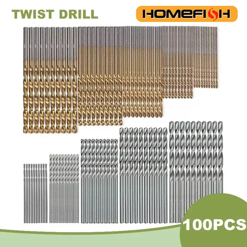 100-Piece Titanium HSS Drill Bit Set 1–3mm
