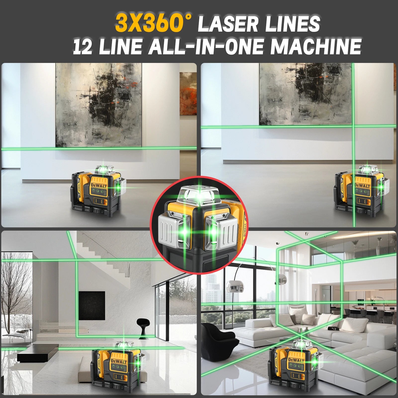 DEWALT DW089 12V Li-Ion 3×360° Green Laser Level