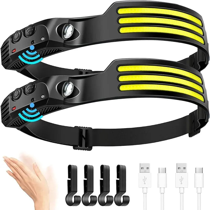 COB LED Rechargeable Headlamp – Motion Sensor USB Head Torch