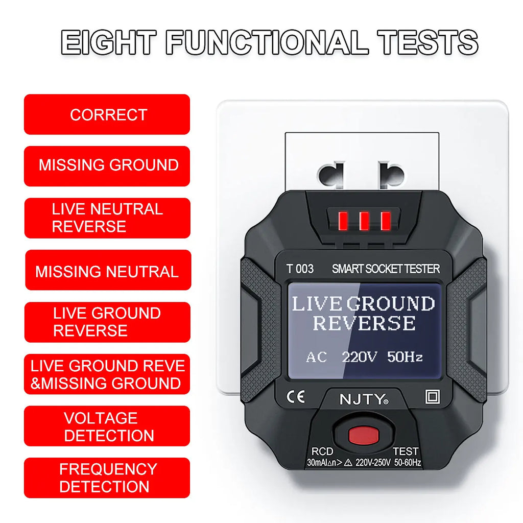 NJTY T003 Smart Socket Tester with LCD Display & RCD Safety Test