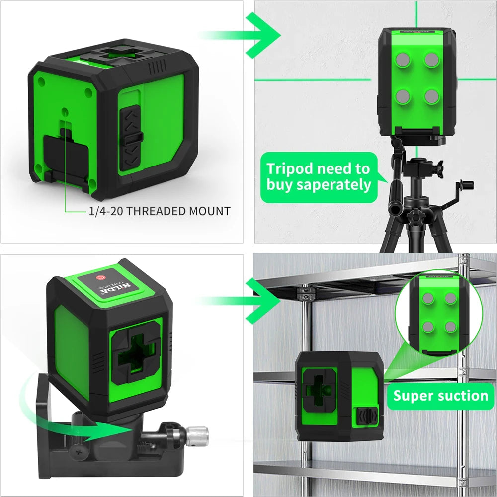 HILDA 2-Line Green Laser Level with Magnetic Bracket