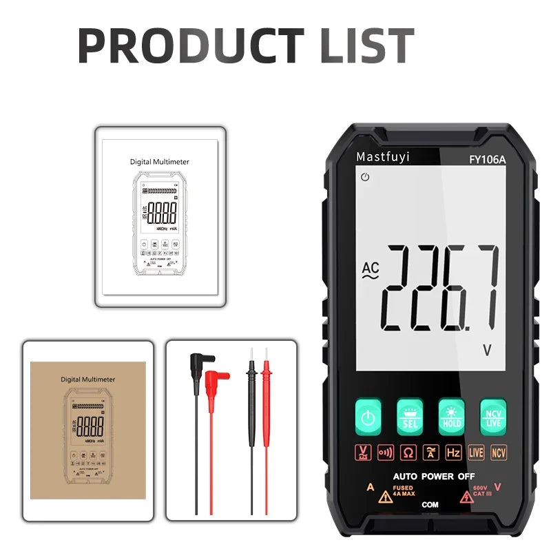 MASTFUYI Smart Mini Digital Multimeter – Professional AC/DC Electrical Tester