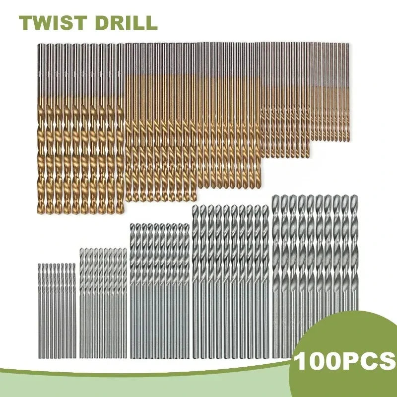 100-Piece Titanium HSS Drill Bit Set 1–3mm