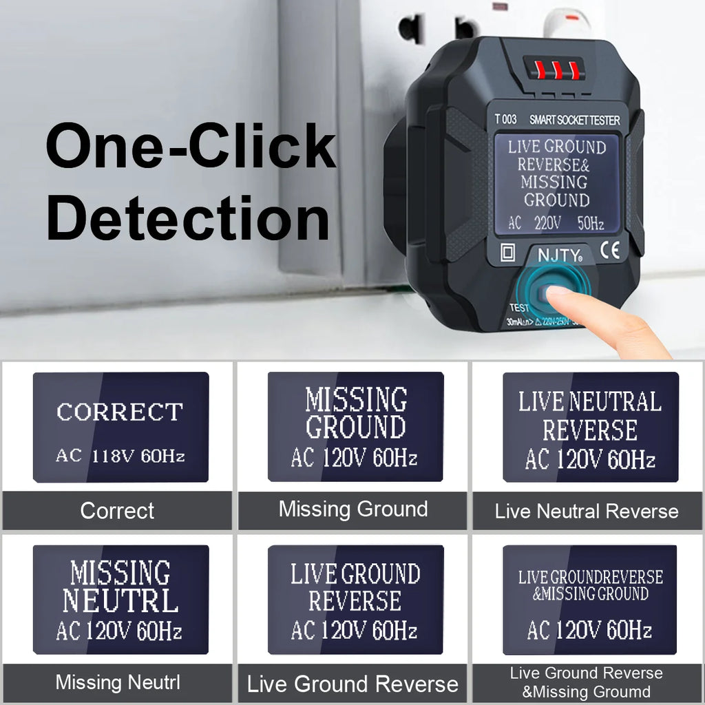 NJTY T003 Smart Socket Tester with LCD Display & RCD Safety Test