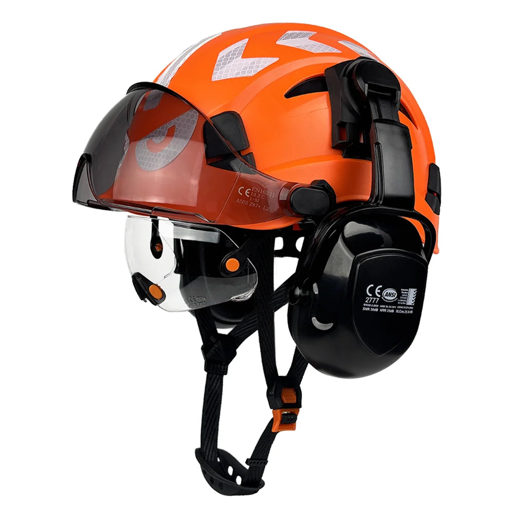 Construction Safety Helmet with Built-In Goggles & Earmuffs